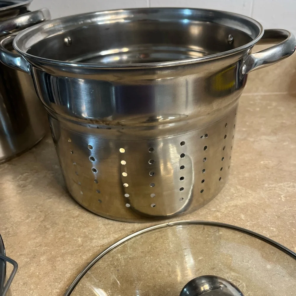 Stainless Steel Stock Pot with Steamer Insert and Glass Lid